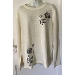 White Stag Crew Christmas Snowflake Sequined Embellished Sweater Ivory XL/XG
